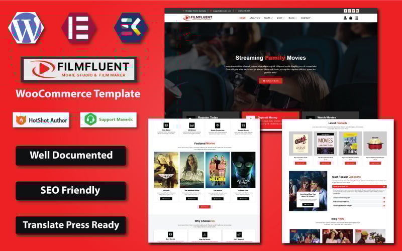 Film Fluent - 电影工作室和电影制作人 WooCommerce Elementor 模板