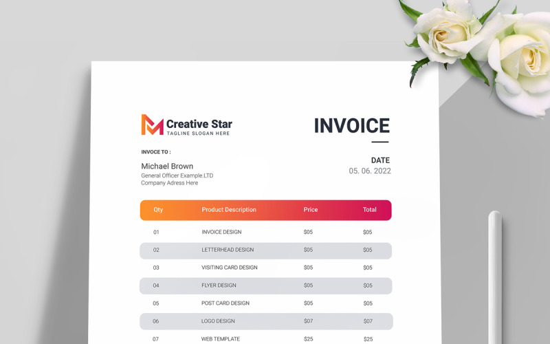 Šablona faktury s oranžovým přechodem
