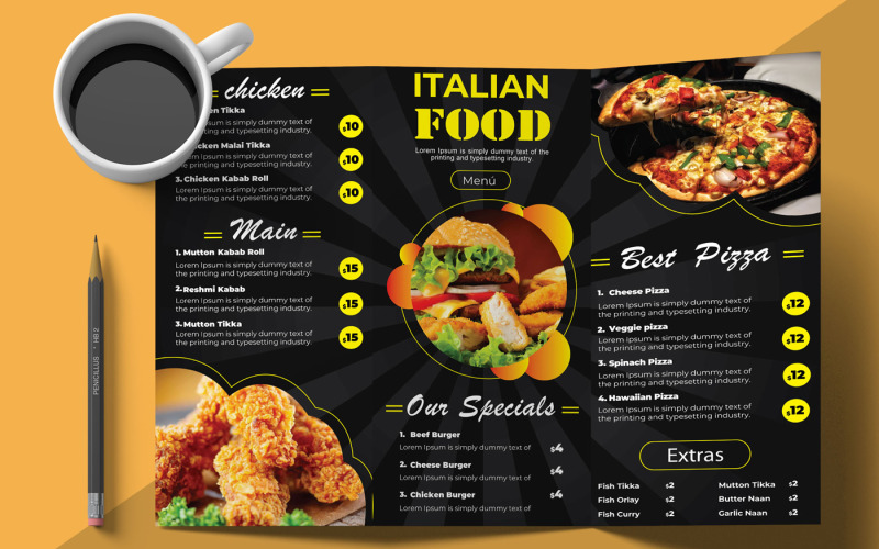 Italiaans eten menu driebladig