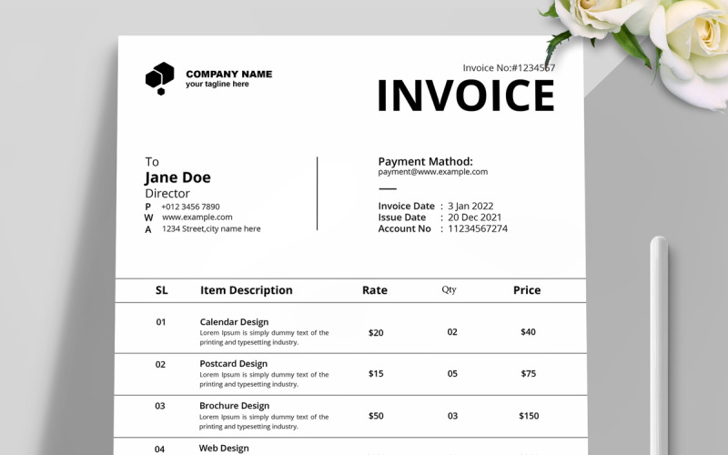 Simple White Invoice Template Layout