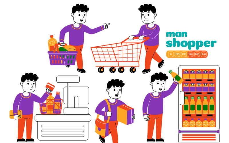Mann-Shopper-Vektorpaket #02