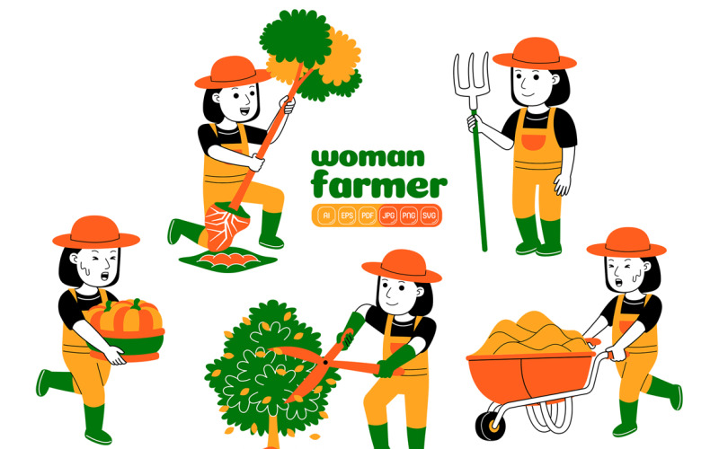 Векторный набор «Женщина-фермер» № 02