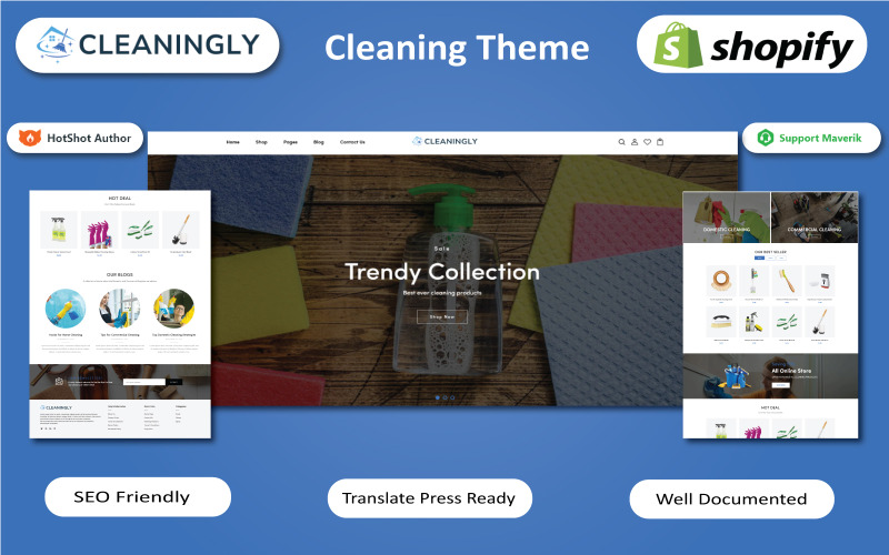 Cleaningly – Takarítási szolgáltatások és termékek Shopify téma