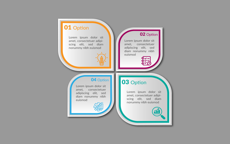 Conception de modèle d'infographie vectorielle de flux de travail en quatre étapes.
