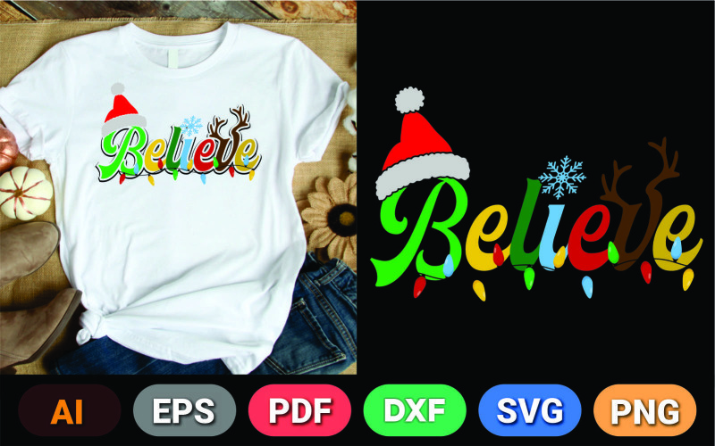 Рождественская шляпа Санты, дизайн футболки Believe