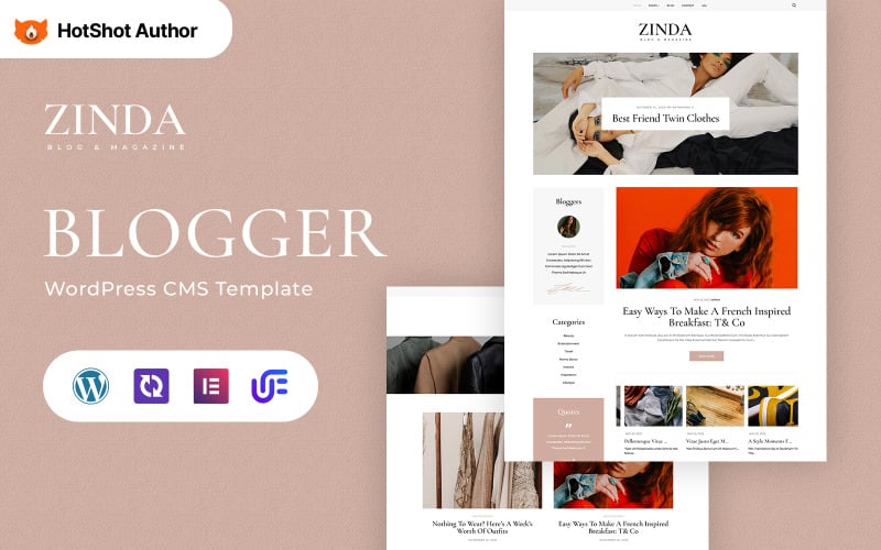Zinda - Módní blog WordPress Elementor Téma