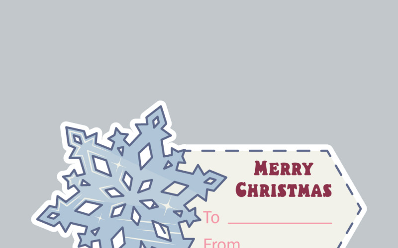 CMYK renk modunda Noel çıkartma kartı. Vurguları olan buzlu mavi kar tanesi
