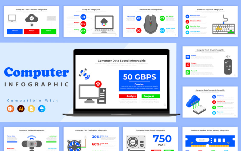 计算机信息图表主题演讲模板