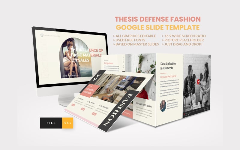 Plantilla de diapositiva de Google de moda de defensa de tesis