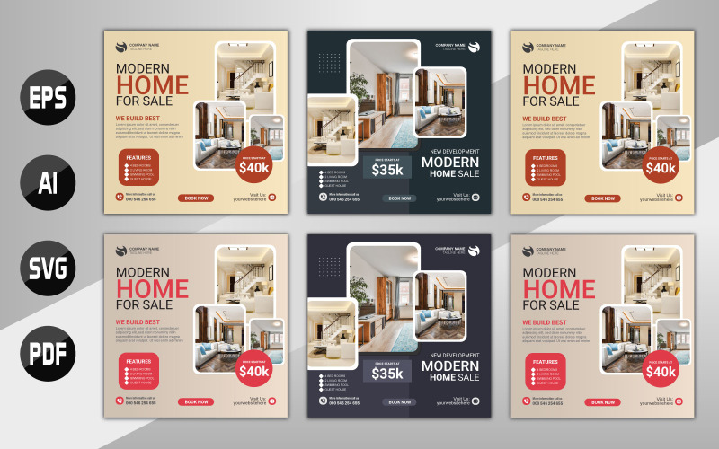 Vector modern real estate house social media post or web banner template