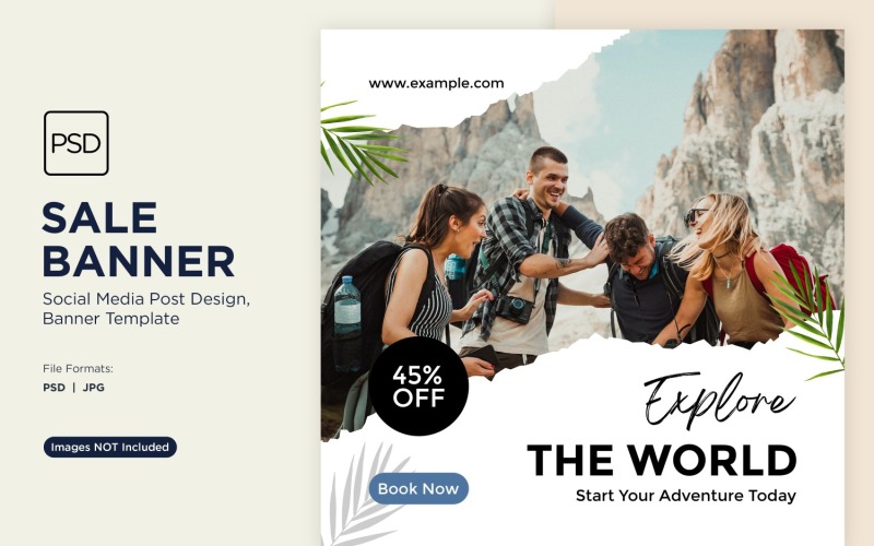 Esplora il design del banner di vendita di viaggi e avventure nel mondo 4