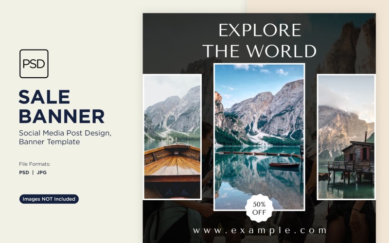 Esplora il design del banner di vendita di viaggi e avventure nel mondo 5
