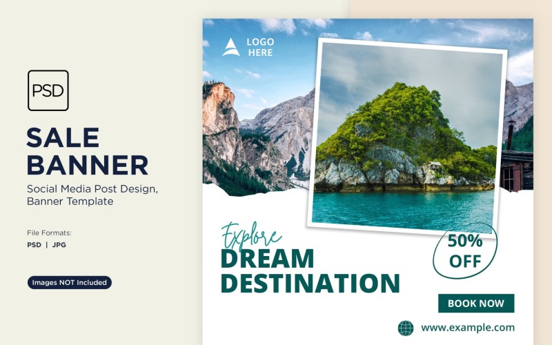 Esplora il design del banner di vendita di viaggi e avventure nel mondo 8