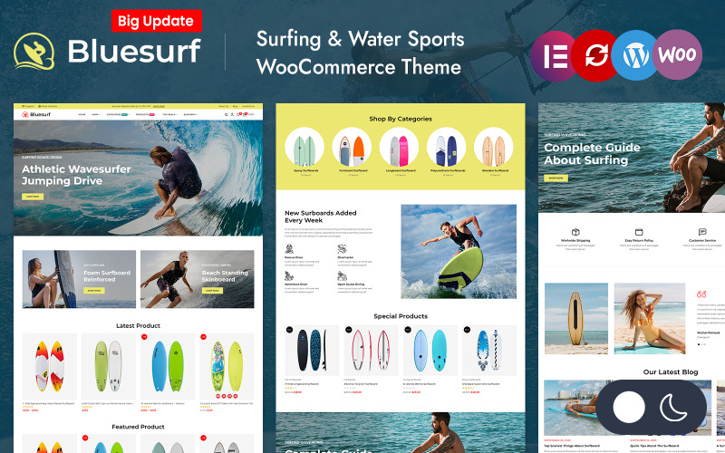 Bluesurf - Tavola da surf, negozio di prodotti singoli Elementor Tema reattivo WooCommerce