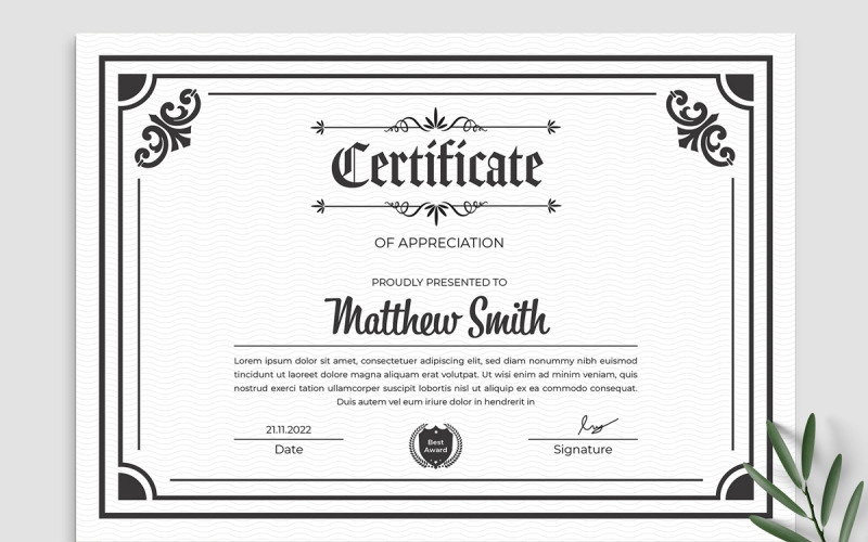 证书模板马修·史密斯