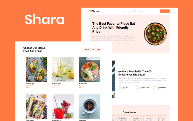Shara – Ételek és italok nyitóoldalsablonja