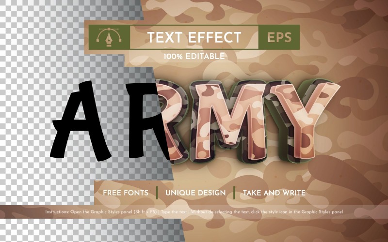 3D Army - текстовий ефект, стиль шрифту, який можна редагувати