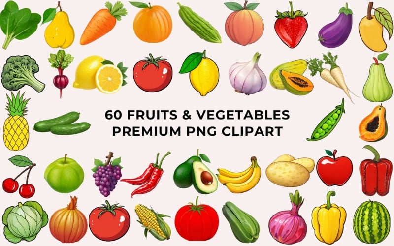 60 Frutas y Verduras PNG Clipart