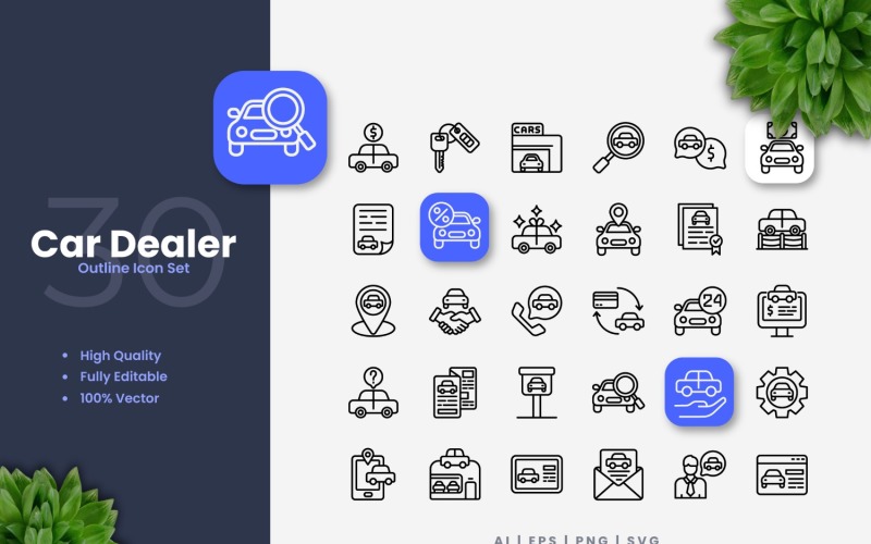 30 autodealer overzicht Icons Set