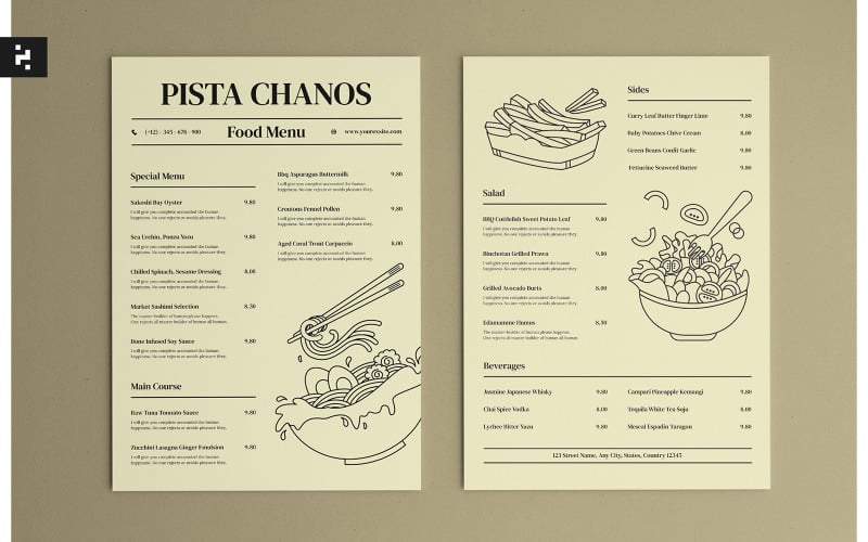 Plantilla sencilla y minimalista para menú de cafetería