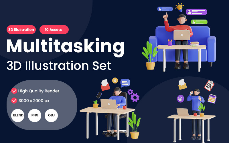 3D-Illustration von Multitasking
