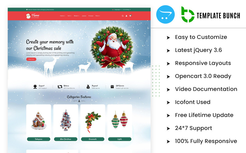 Flame Christmas - OpenCart-tema för e-handelswebbplatsmall
