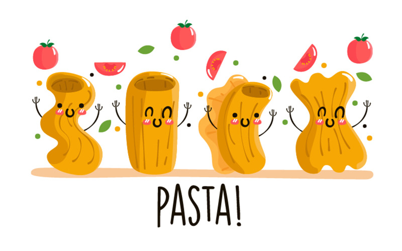 Pasta-Cartoon-Doodle-Charakter-Elemente-Illustration