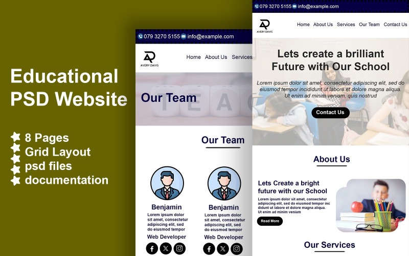 PSD-webbplats för utbildning - PSD-mall