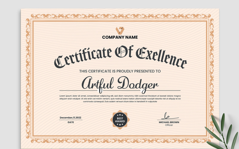 Modèle de certificat d'excellence