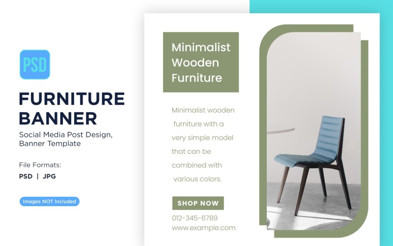 Plantilla de diseño de banner de muebles de madera minimalista
