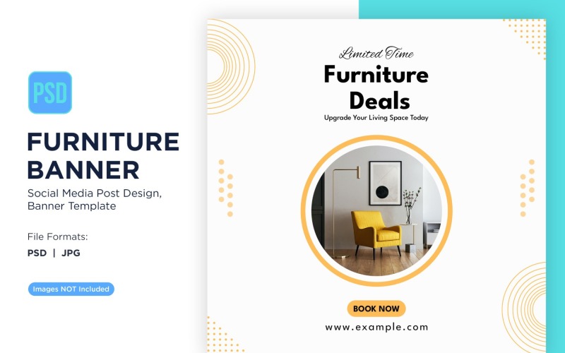 Plantilla de diseño de banner de ofertas de muebles por tiempo limitado