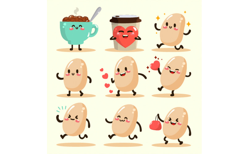 Ilustração de personagens engraçados e fofos de feijão feliz