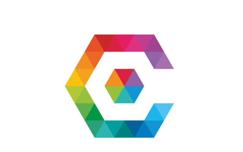 Modello di logo della lettera C del cubo di colore