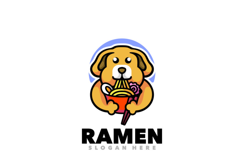 Disegno del modello del logo del fumetto della mascotte del cane ramen