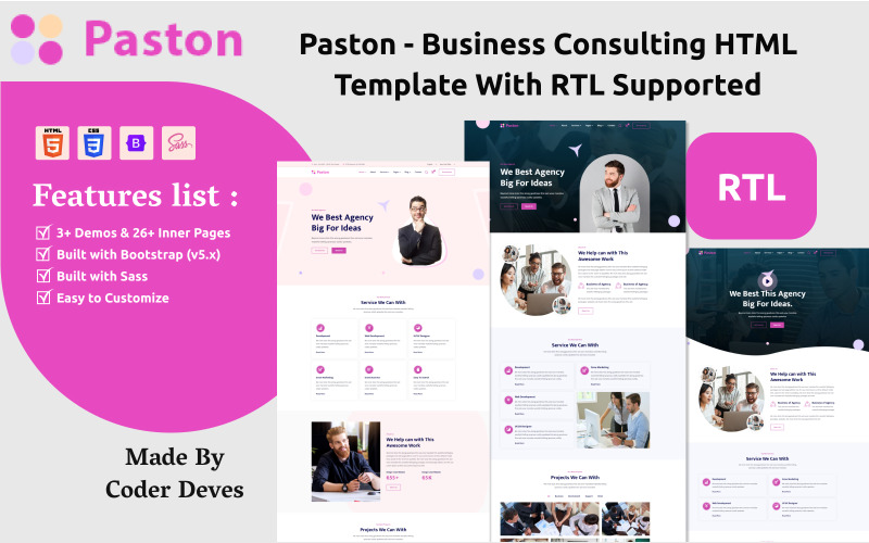 Paston - modelo HTML de consultoria de negócios com suporte para RTL