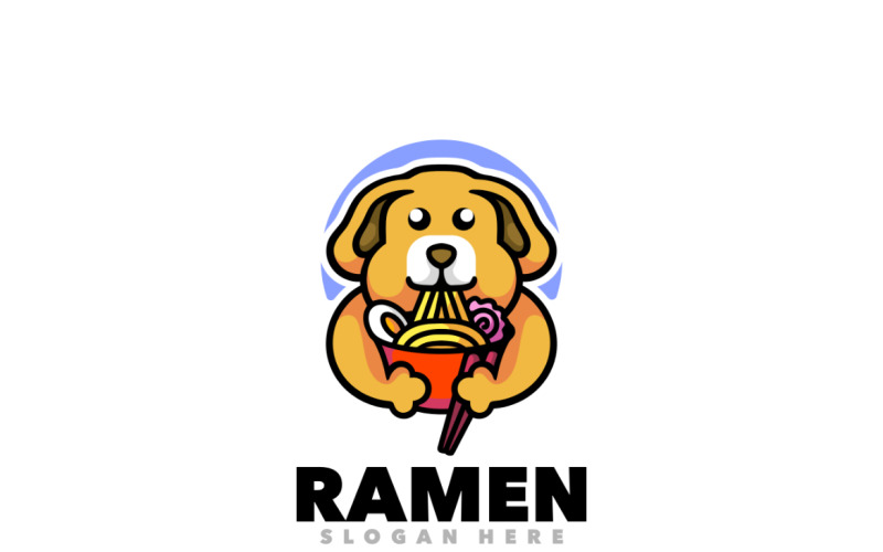 Ramen hond mascotte cartoon logo sjabloonontwerp
