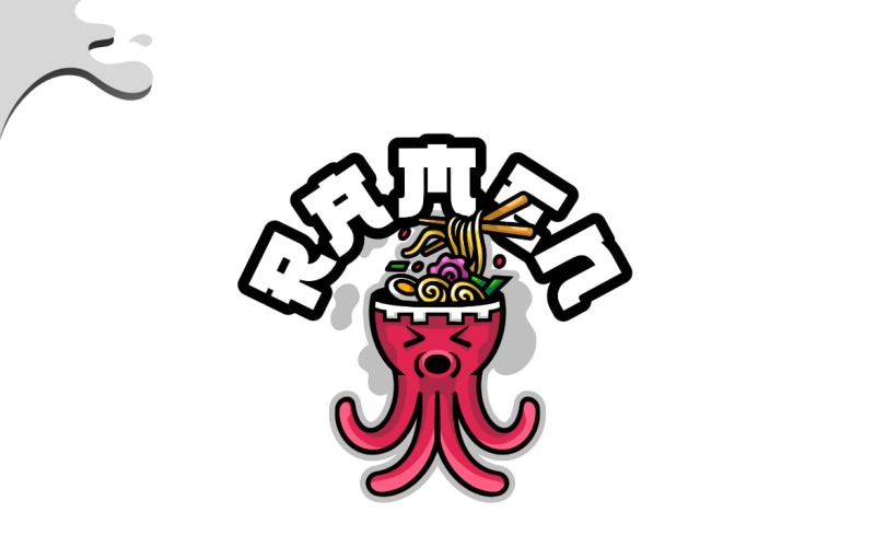 Leuke octopus ramen mascotte logo ontwerpsjabloon