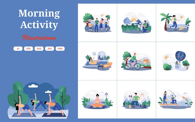 M734 Morning Activity Illustration Pack 1 TemplateMonster m734-morning-activity-illustration-pack-1-templatemonster