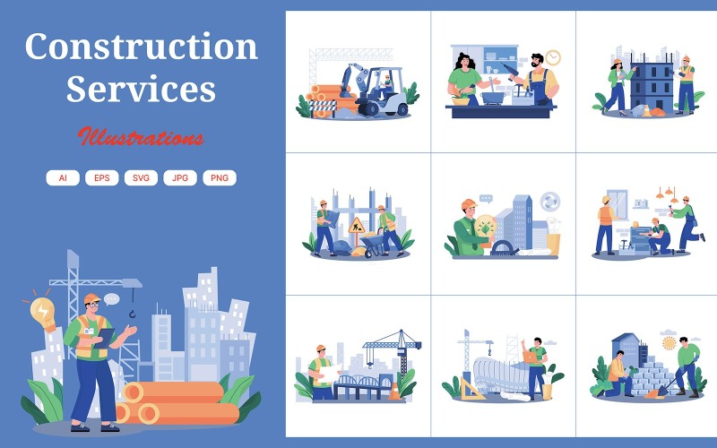 M735_Paquete de ilustraciones de servicios de construcción