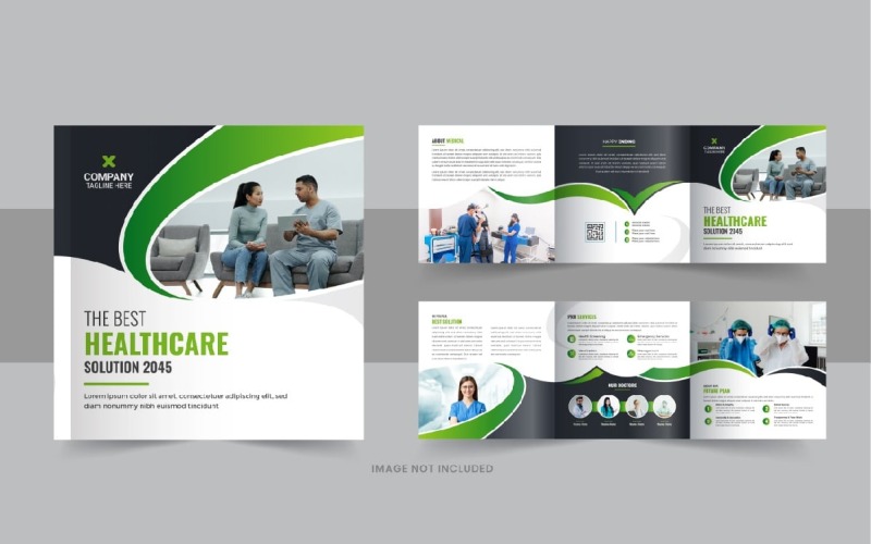 Healthcare or medical square trifold brochure or medical service trifold template layout