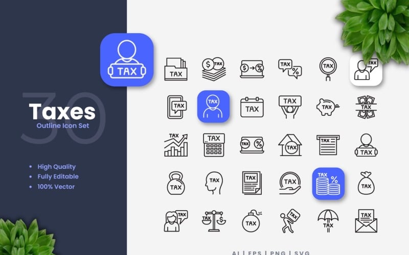 30 belastingen overzicht Icons Set