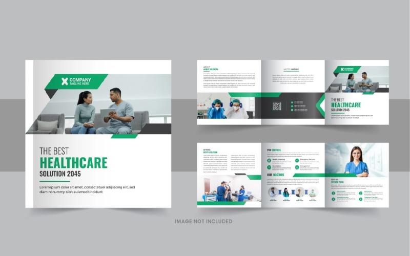Sjukvård eller medicinsk fyrkantig trifold broschyr eller medicinsk service trifold layout