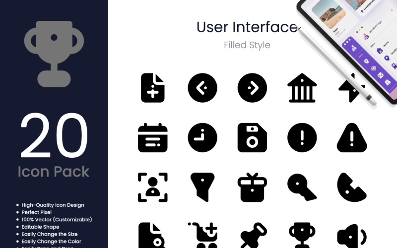 Style rempli de pack d'icônes d'interface utilisateur