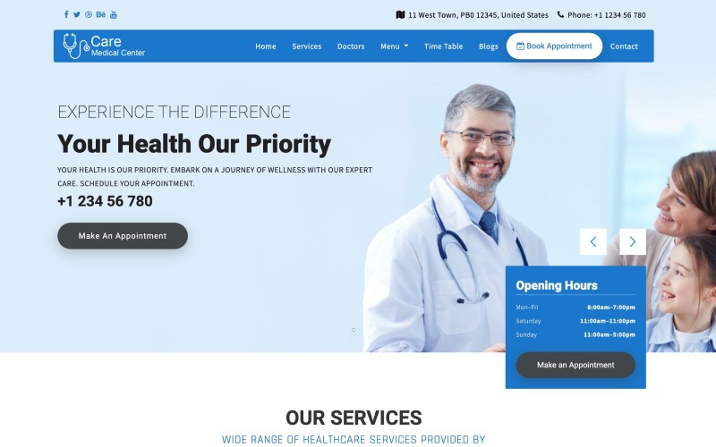 Zorg - Responsieve website sjabloon voor gezondheidszorg en klinieken