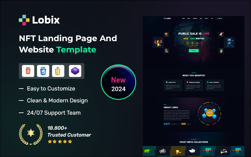 Lobix – NFT Market & Landing HTML5-sjabloon
