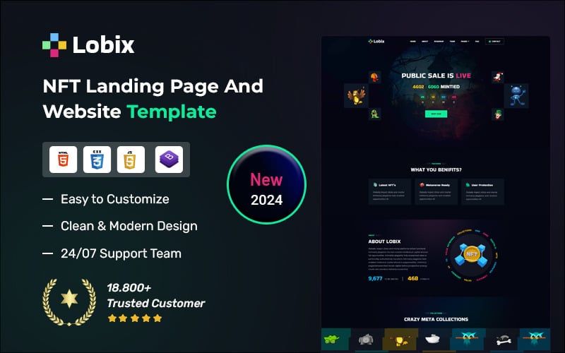 Lobix – NFT Market & Landing HTML5-Vorlage