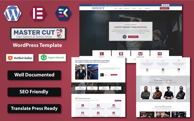 Master Cut - 理发店、美发沙龙和纹身店 WordPress Elementor 模板