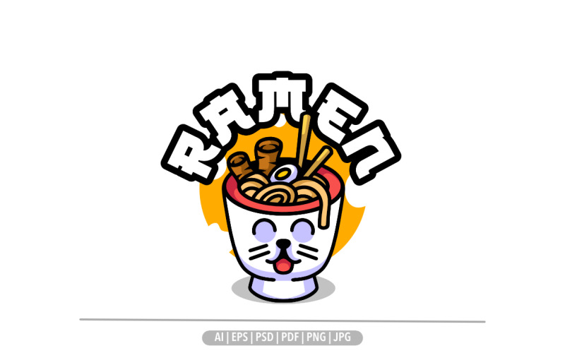 Niedliche Katzen-Ramen-Maskottchen-Cartoon-Design-Illustration