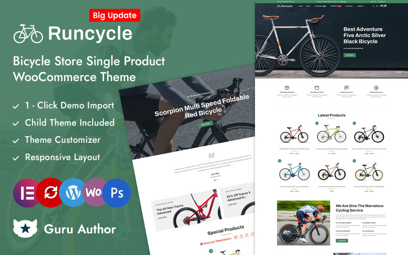 Runcycle - Fietsenwinkel Multifunctioneel Elementor WooCommerce responsief thema