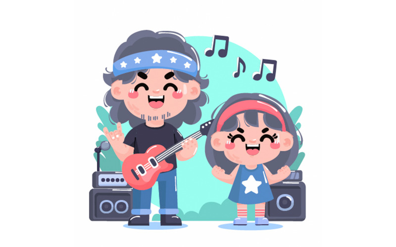 Giornata mondiale del rock piatto con illustrazione di papà e figlia